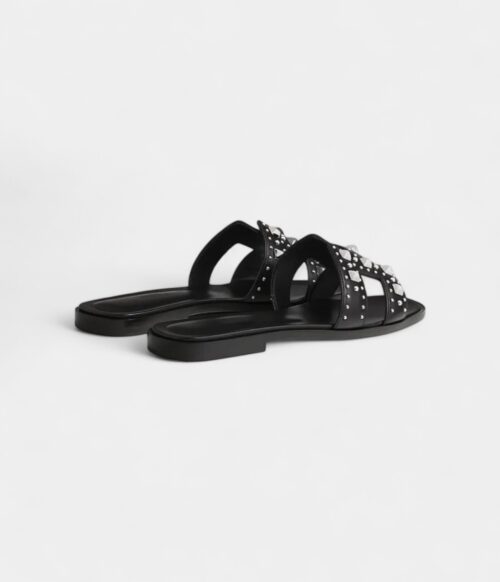 Hermès Oran Sandals for Women in Black & Silver Leather