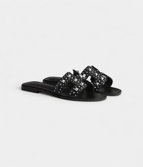 Hermès Oran Sandals for Women in Black & Silver Leather