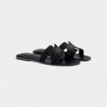 Hermès Oran Sandals for Women in Quiet Black Rhinestone Noir Goatskin