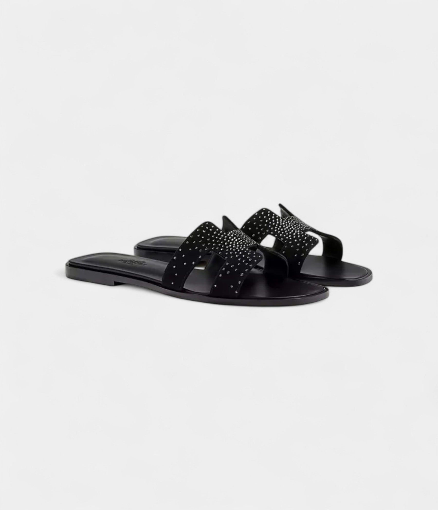 Hermès Oran Sandals for Women in Quiet Black Rhinestone Noir Goatskin