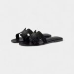 Hermès Oran Sandals for Women in Quiet Black Rhinestone Noir Goatskin