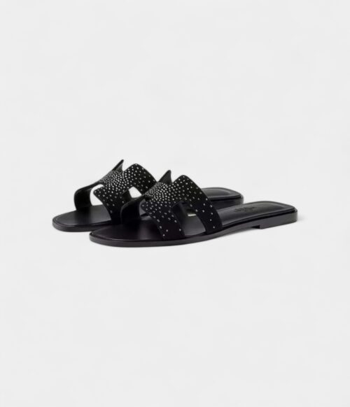 Hermès Oran Sandals for Women in Quiet Black Rhinestone Noir Goatskin