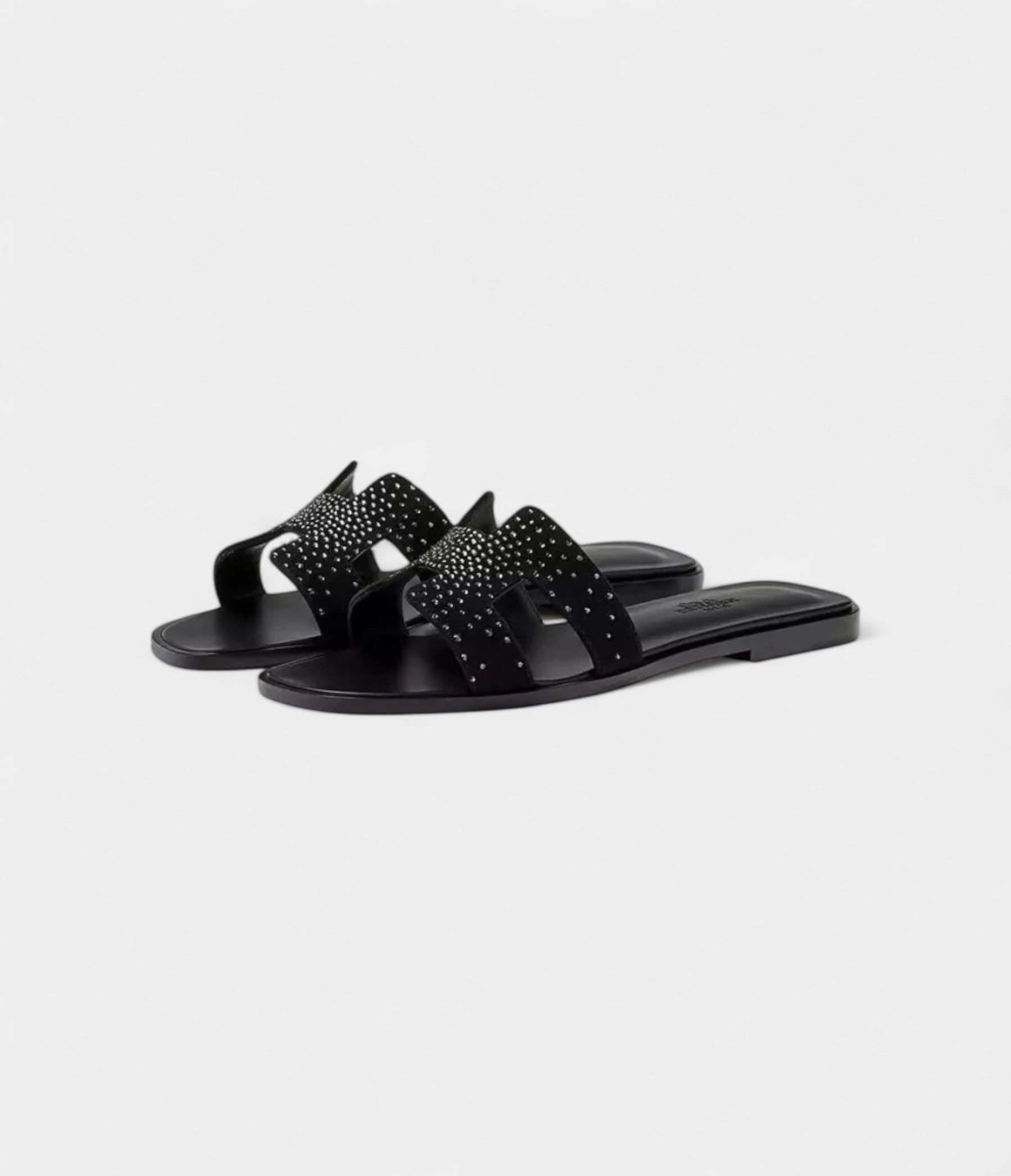 Hermès Oran Sandals for Women in Quiet Black Rhinestone Noir Goatskin