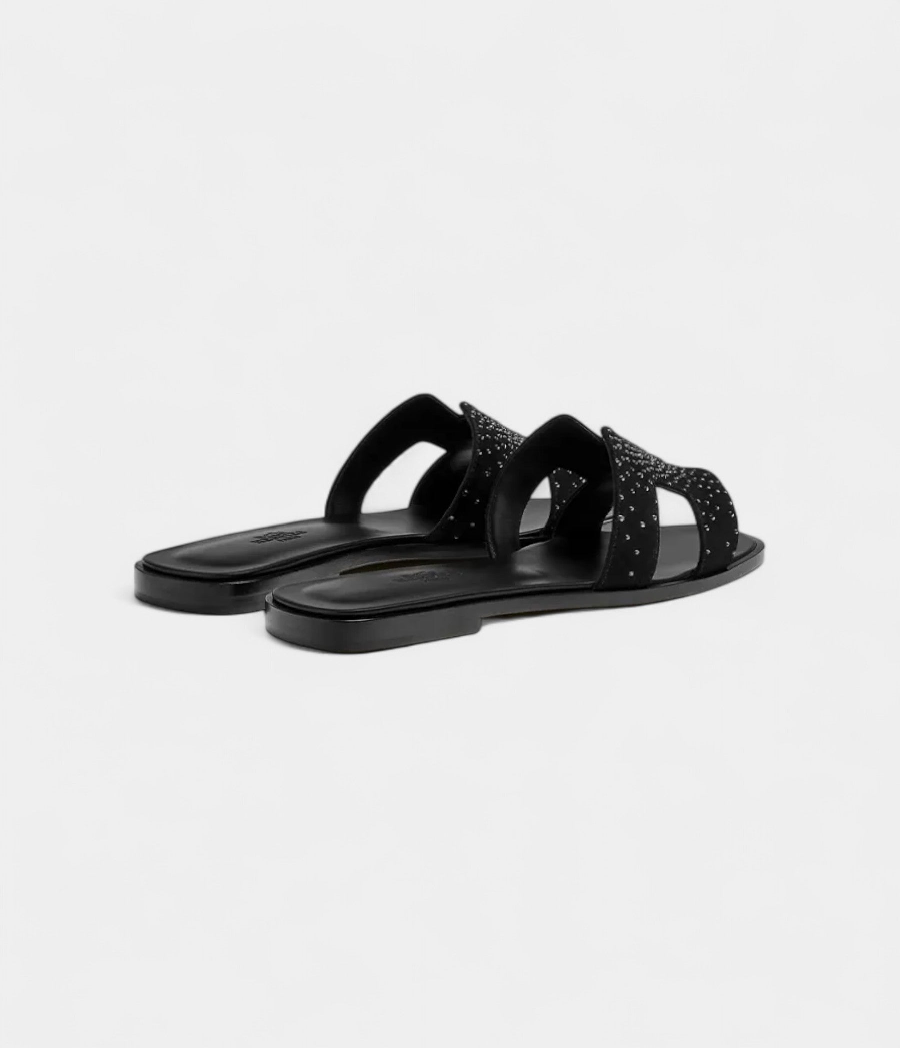 Hermès Oran Sandals for Women in Quiet Black Rhinestone Noir Goatskin
