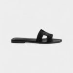 Hermès Oran Sandals for Women in Quiet Black Rhinestone Noir Goatskin