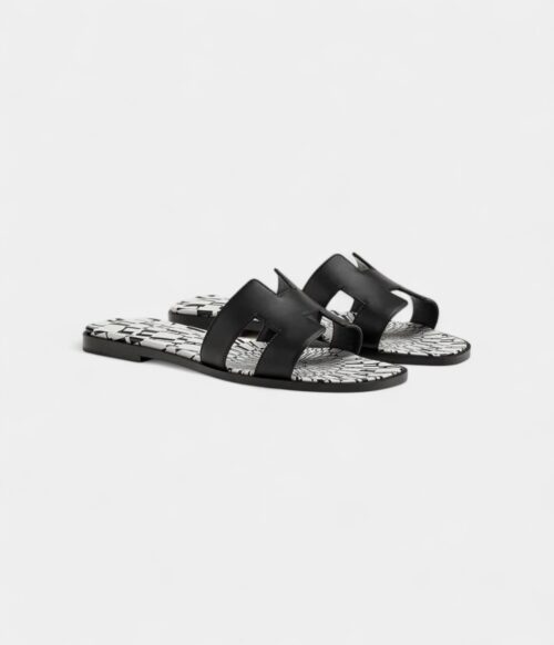 Hermès Oran Stylish Sandals for Women in Black & White Calfskin