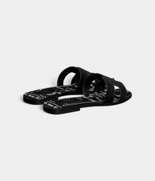 Hermès Oran Stylish Sandals for Women in Black & White Suede Slide