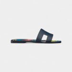 Hermès Oran Stylish Sandals for Women in Slip Resistant Indigo Cow Leather