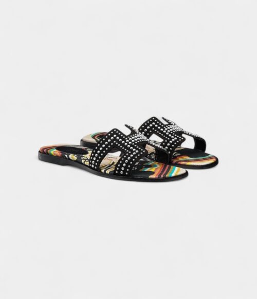 Hermès Oran Stylish Sandals for Women in Summer Editation Black Stud Leather