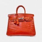 Hermès Orange Shiny Niloticus Crocodile Birkin 25 Palladium Hardware