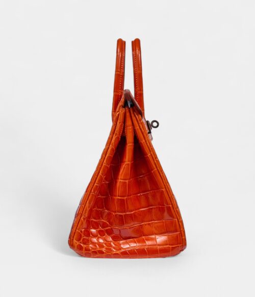 Hermès Orange Shiny Niloticus Crocodile Birkin 25 Palladium Hardware