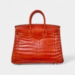 Hermès Orange Shiny Niloticus Crocodile Birkin 25 Palladium Hardware