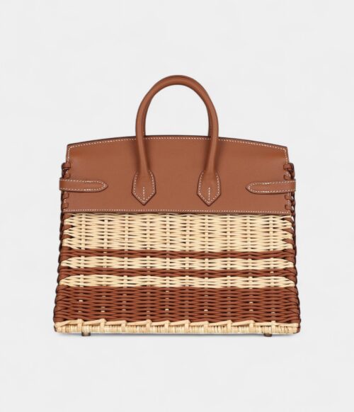 Hermès Picnic Birkin 25 Gold Swift and Stripe Wicker Palladium Hardware