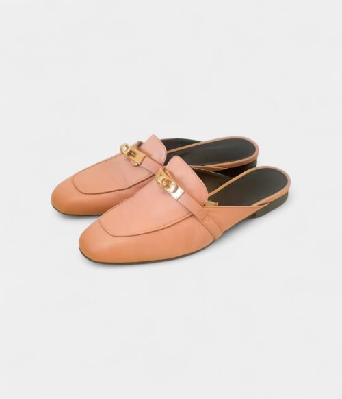 Hermès Pink Leather OZ Mules with Gold Hardware