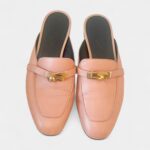 Hermès Pink Leather OZ Mules with Gold Hardware