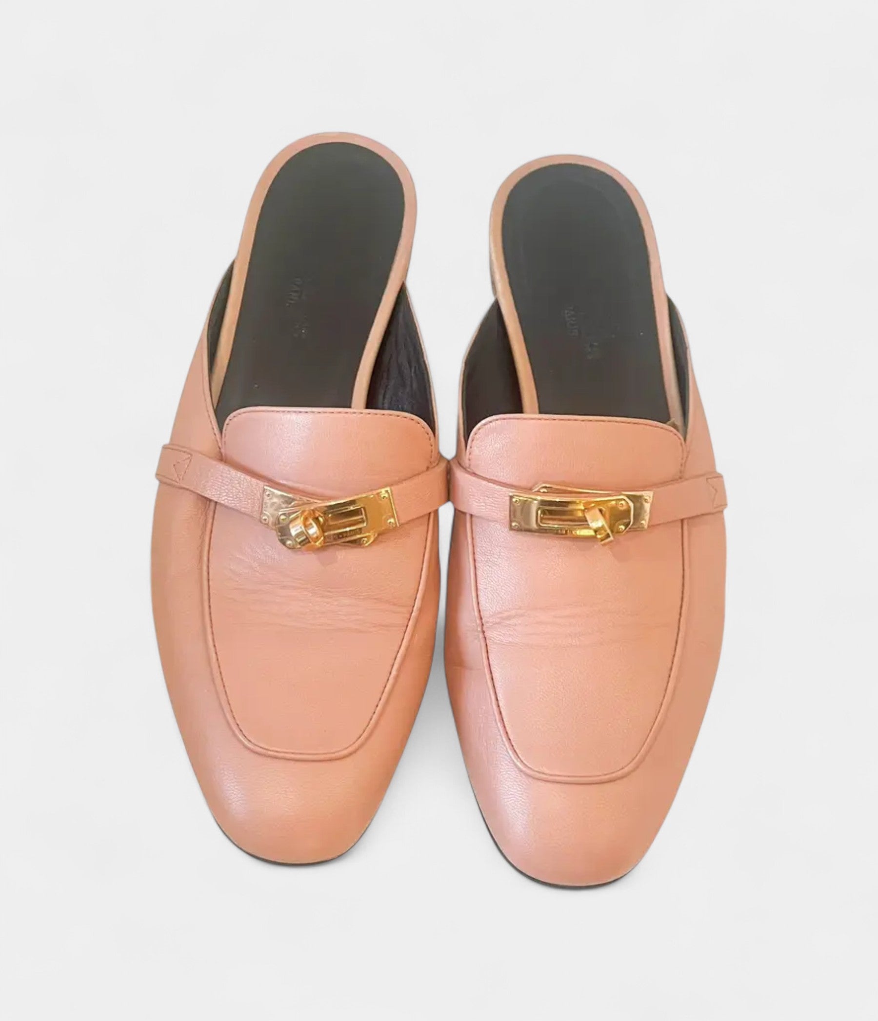 Hermès Pink Leather OZ Mules with Gold Hardware
