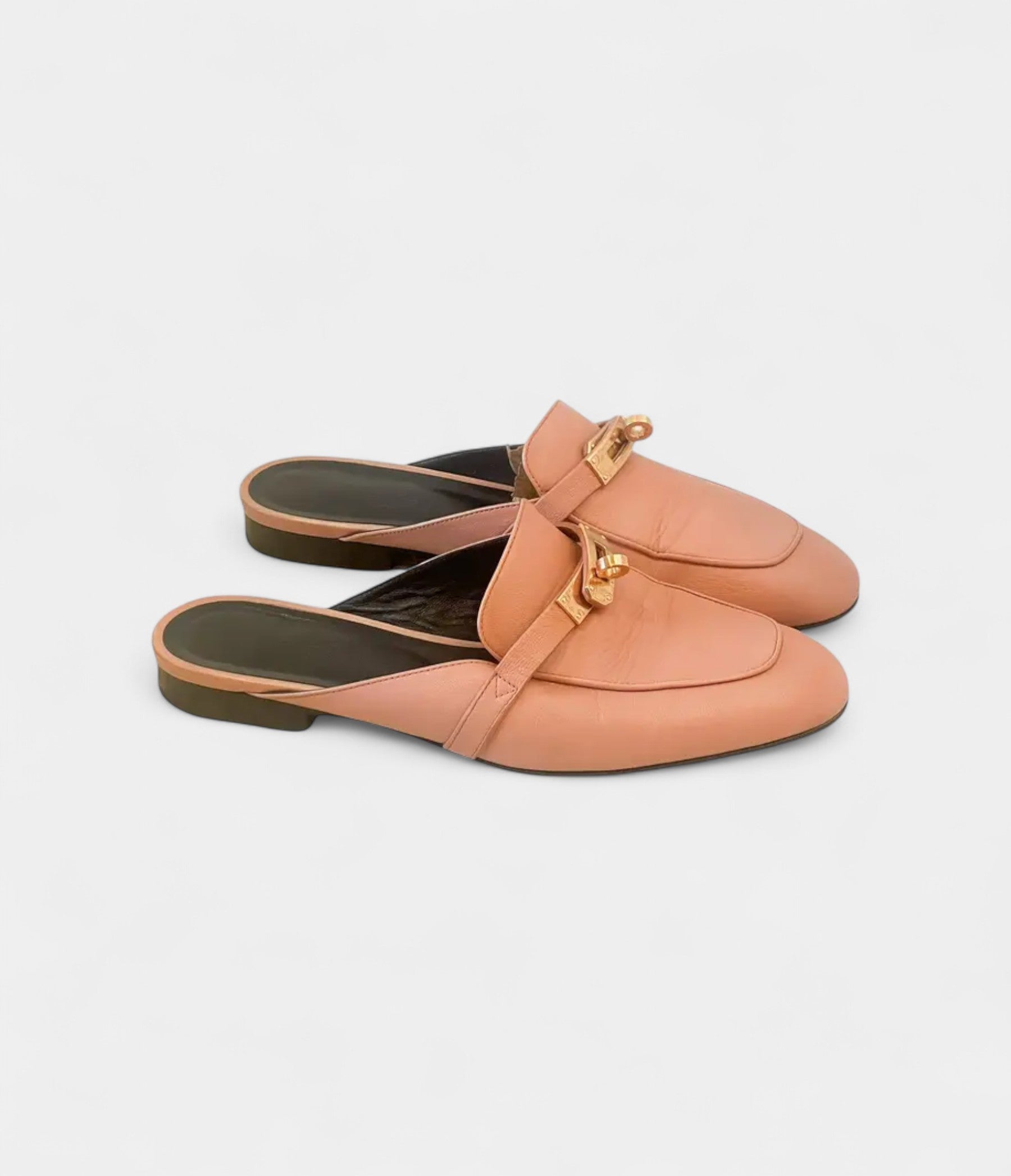 Hermès Pink Leather OZ Mules with Gold Hardware