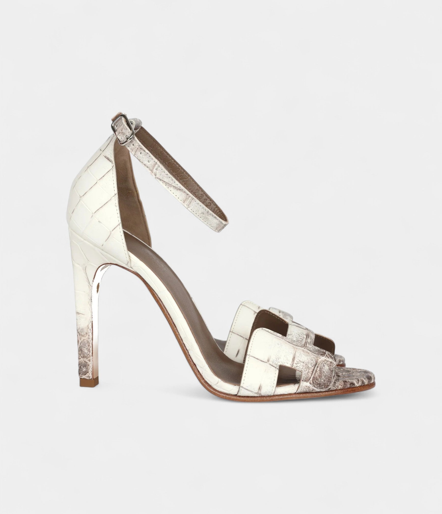 Hermès Premiere 105 Sandals Himalaya Niloticus Crocodile Palladium Hardware 37 EU