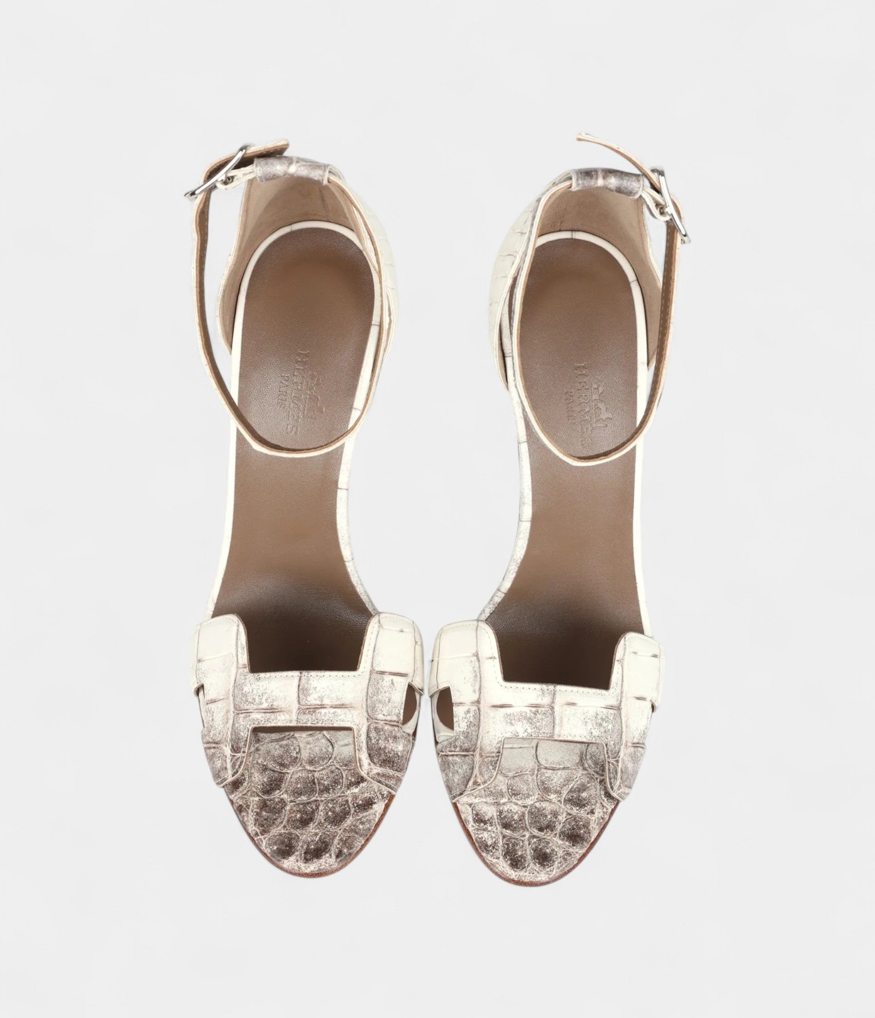 Hermès Premiere 105 Sandals Himalaya Niloticus Crocodile Palladium Hardware 37 EU