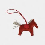 Hermès Rodeo Bag Charm MM Cornaline Craie and Rose Texas Milo Lambskin