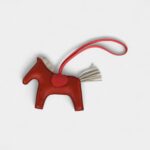 Hermès Rodeo Bag Charm MM Cornaline Craie and Rose Texas Milo Lambskin