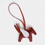 Hermès Rouge Grenat Cornaline Bleu Brume Pegasus Horse Rodeo Bag Charm PM