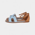 Hermès Santorini Sandals Bleu Clair and Naturel Denim Palladium Hardware 38 EU