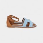 Hermès Santorini Sandals Bleu Clair and Naturel Denim Palladium Hardware 38 EU
