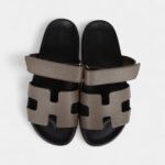 Hermès Chypre Techno Sandals Etoupe Epsom Palladium Hardware 40 EU