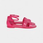 Hermès Santorini Sandals Rose Flash Lizard Palladium Hardware 36
