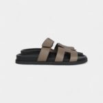 Hermès Chypre Techno Sandals Etoupe Epsom Palladium Hardware 40 EU
