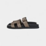 Hermès Chypre Techno Sandals Etoupe Epsom Palladium Hardware 40 EU