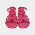 Hermès Santorini Sandals Rose Flash Lizard Palladium Hardware 37