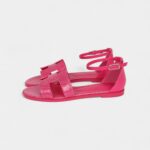 Hermès Santorini Sandals Rose Flash Lizard Palladium Hardware 37