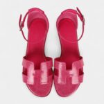 Hermès Santorini Sandals Rose Flash Lizard Palladium Hardware 37