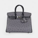 Hermès Special Order Gris Agate and Bleu Indigo Ostrich Brushed Palladium Hardware