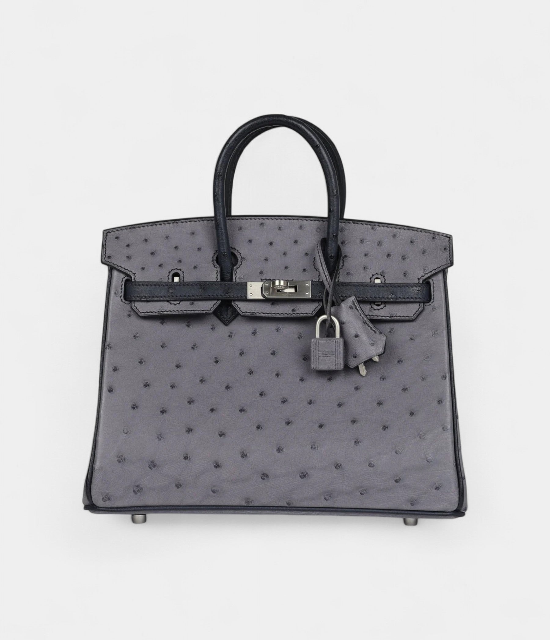 Hermès Special Order Gris Agate and Bleu Indigo Ostrich Brushed Palladium Hardware