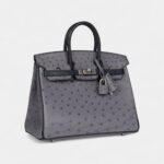 Hermès Special Order Gris Agate and Bleu Indigo Ostrich Brushed Palladium Hardware