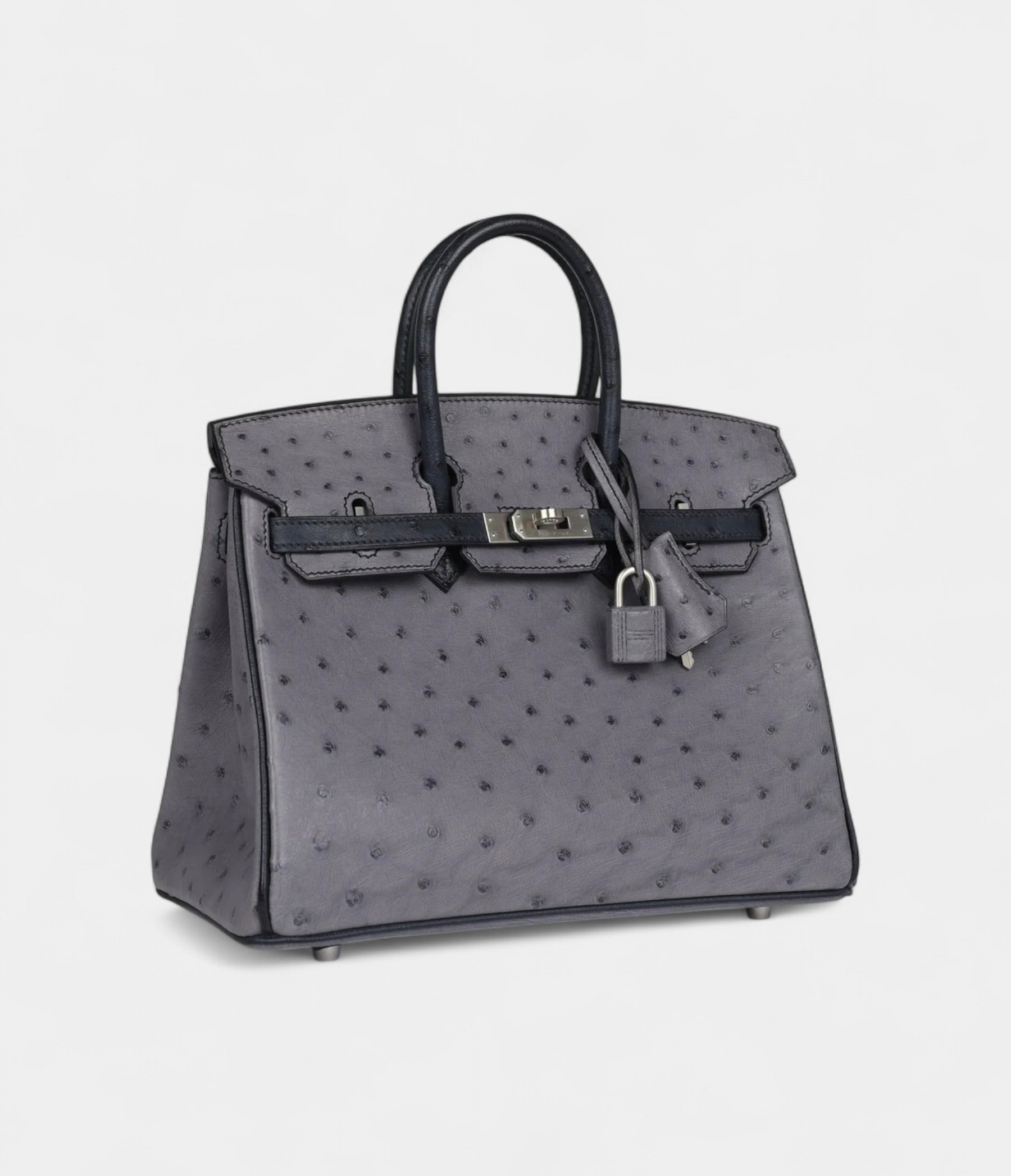 Hermès Special Order Gris Agate and Bleu Indigo Ostrich Brushed Palladium Hardware