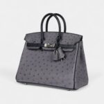Hermès Special Order Gris Agate and Bleu Indigo Ostrich Brushed Palladium Hardware