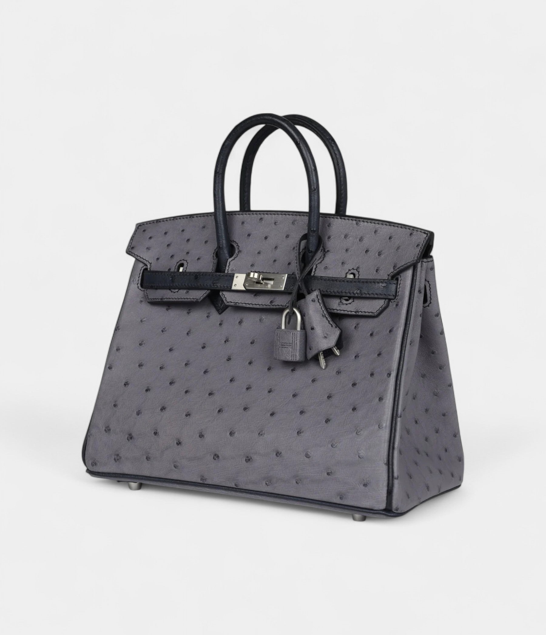 Hermès Special Order Gris Agate and Bleu Indigo Ostrich Brushed Palladium Hardware