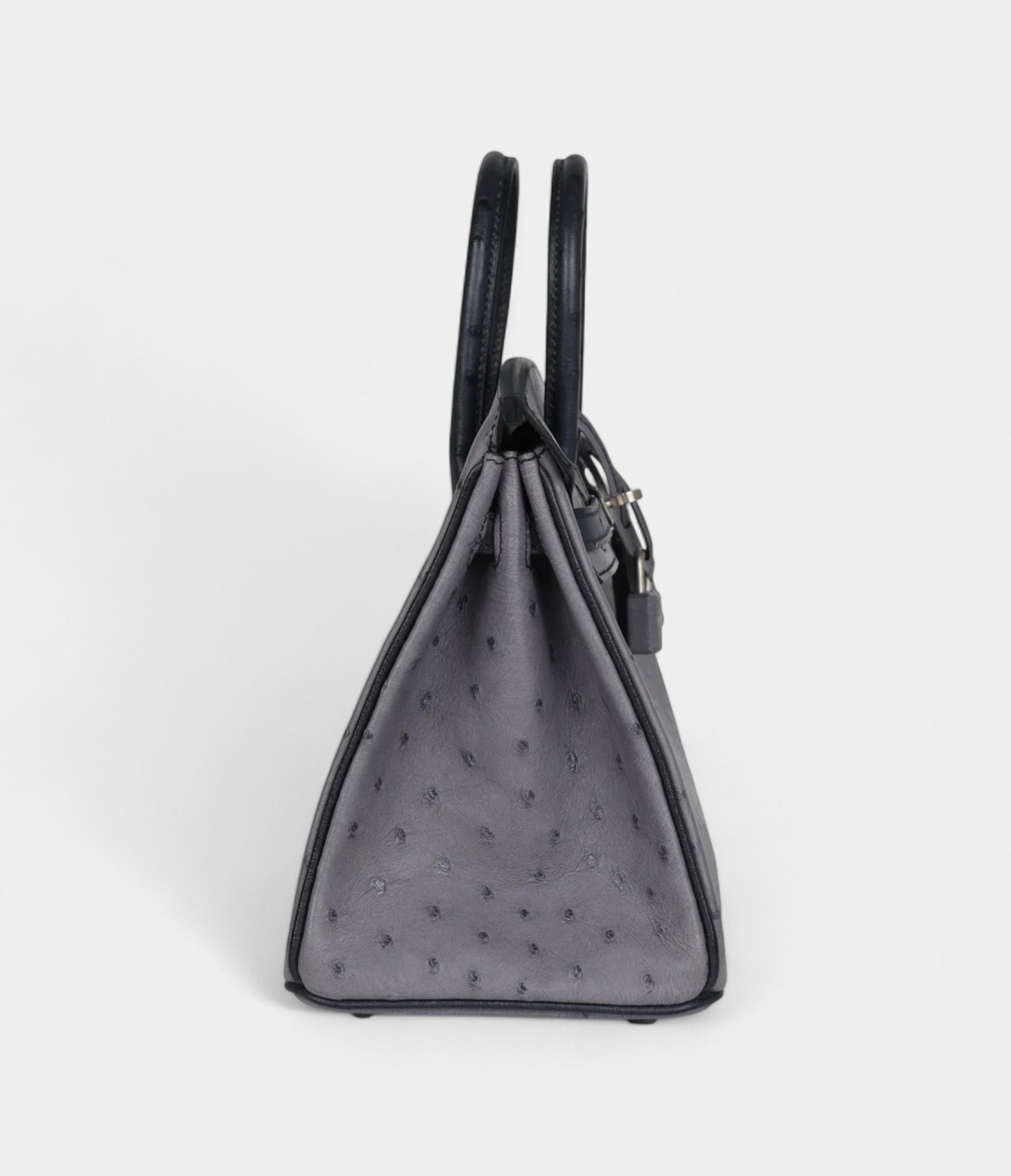 Hermès Special Order Gris Agate and Bleu Indigo Ostrich Brushed Palladium Hardware