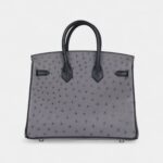 Hermès Special Order Gris Agate and Bleu Indigo Ostrich Brushed Palladium Hardware