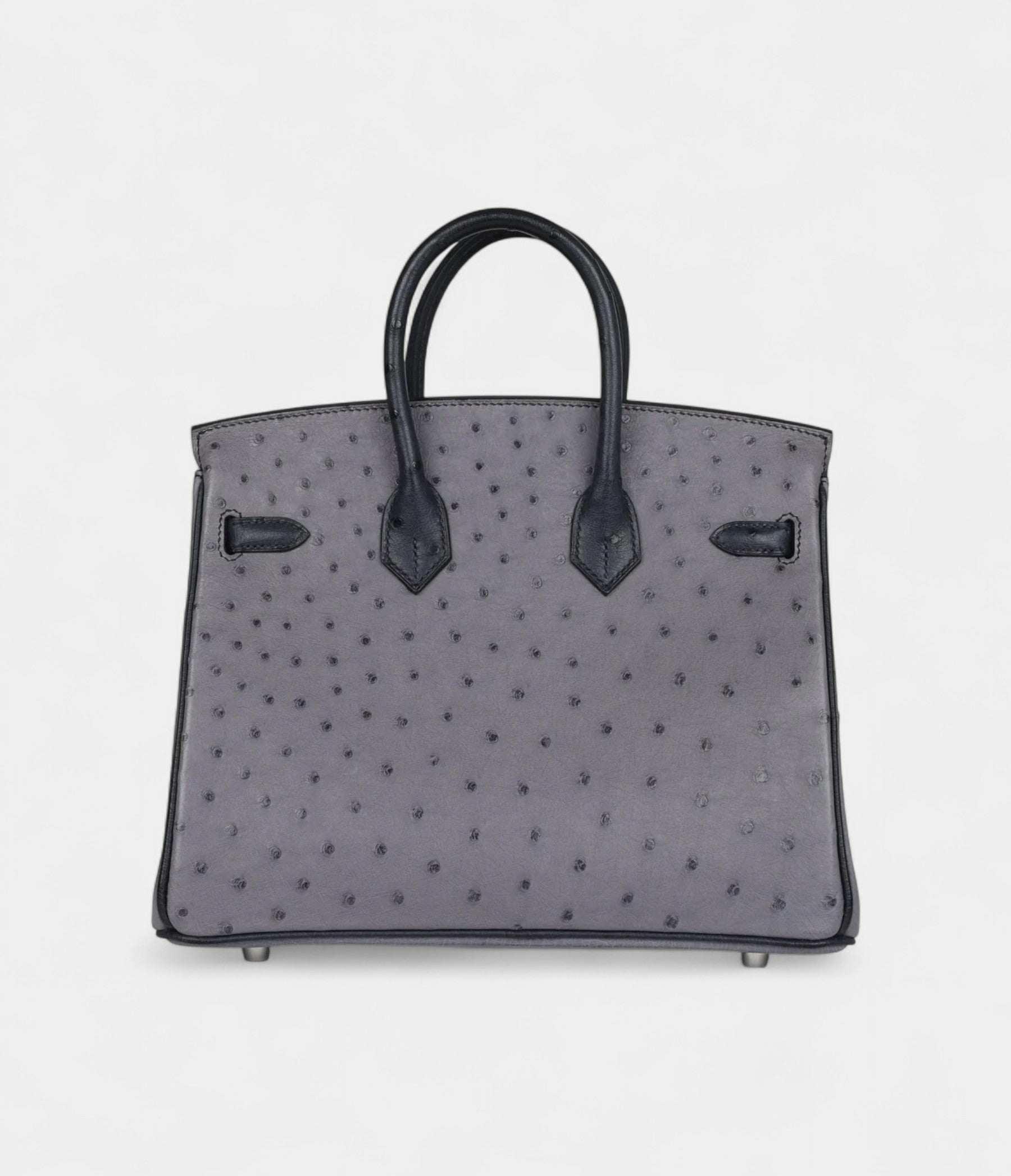 Hermès Special Order Gris Agate and Bleu Indigo Ostrich Brushed Palladium Hardware