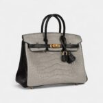 Hermès Special Order Gris Perle and Black Matte Alligator Mississippienis Brushed Gold Hardware