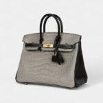 Hermès Special Order Gris Perle and Black Matte Alligator Mississippienis Brushed Gold Hardware
