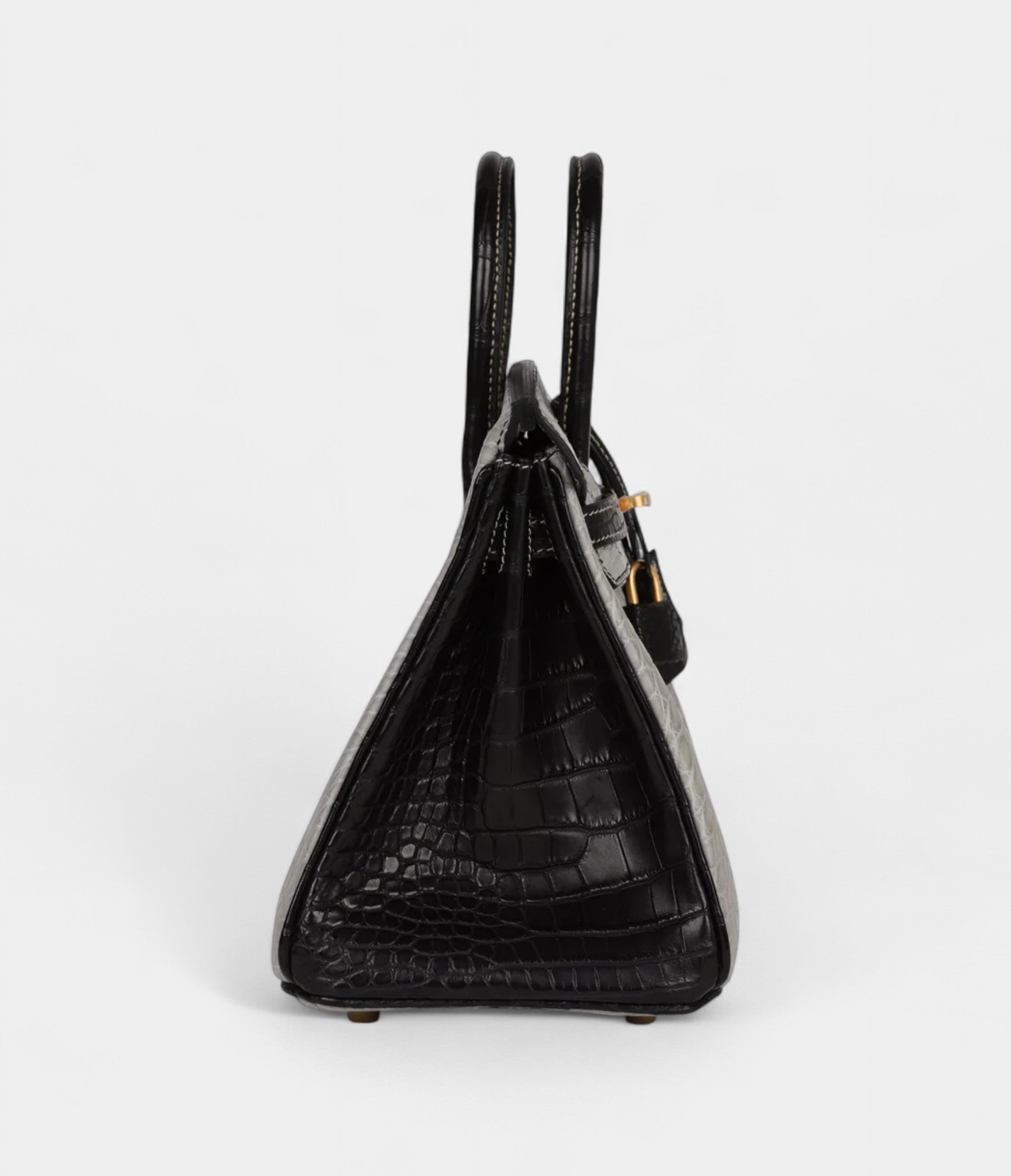 Hermès Special Order Gris Perle and Black Matte Alligator Mississippienis Brushed Gold Hardware