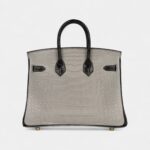 Hermès Special Order Gris Perle and Black Matte Alligator Mississippienis Brushed Gold Hardware