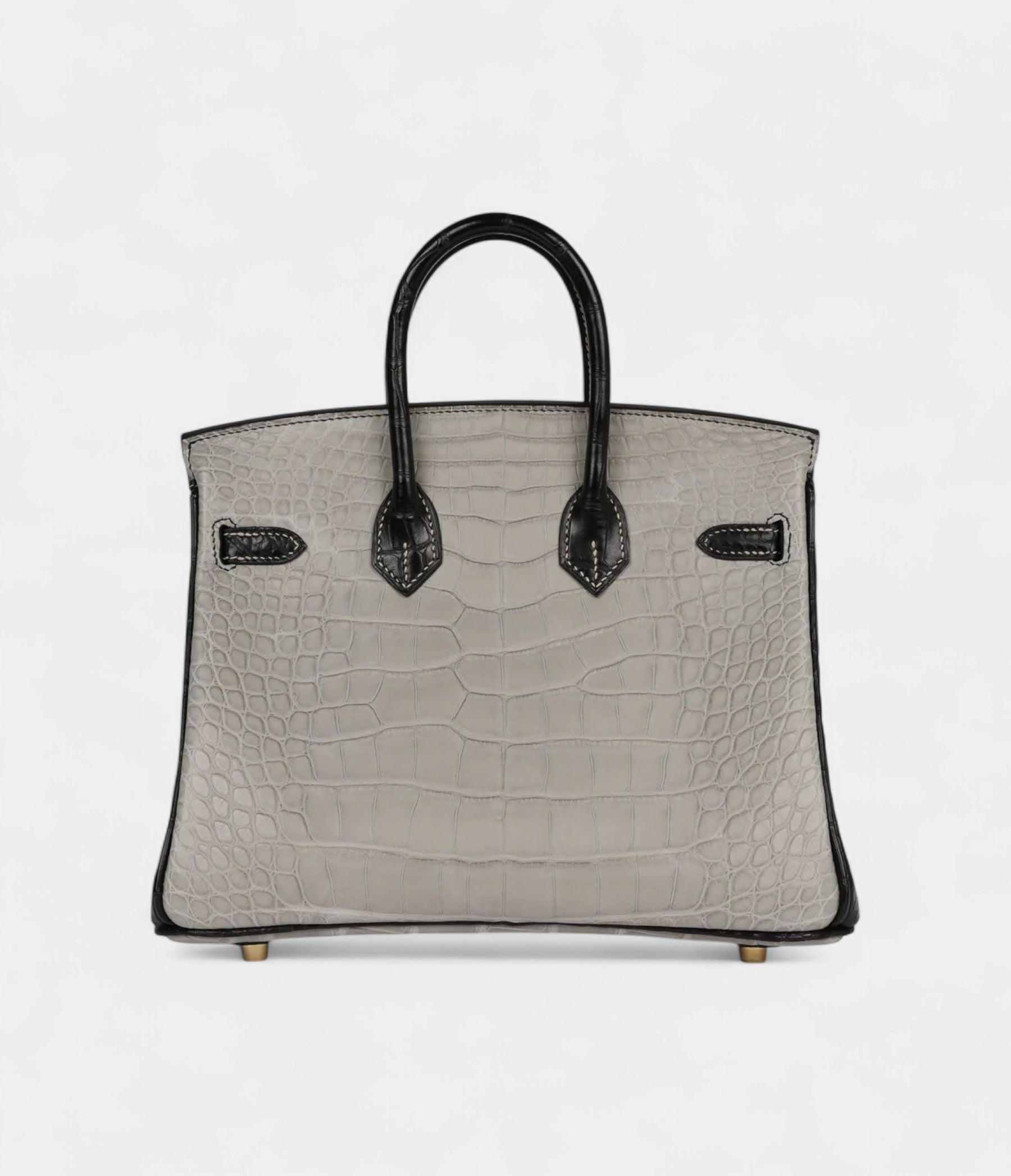 Hermès Special Order Gris Perle and Black Matte Alligator Mississippienis Brushed Gold Hardware