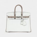 Hermès Special Order White and Etoupe Clemence Brushed Palladium Hardware